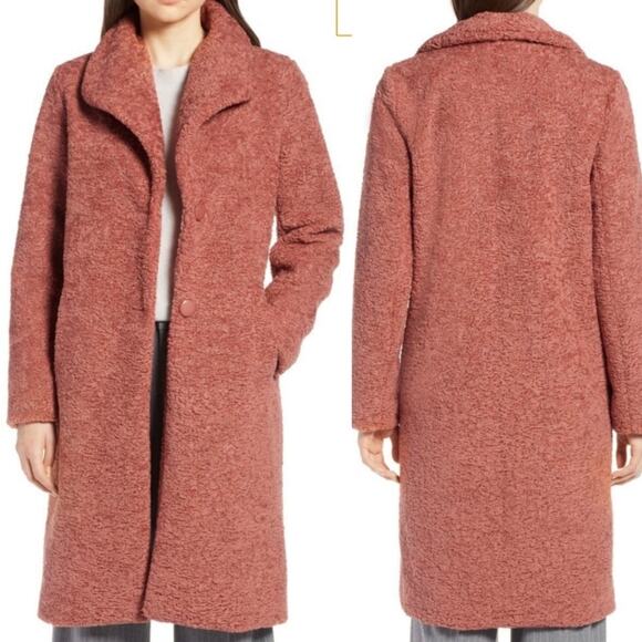 Halogen Boucle Coat Womens M Rust Pink Shawl Collar Longline Jacket Fall Winter - Picture 1 of 11